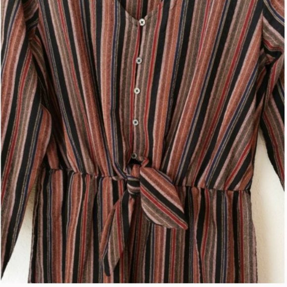 Tie Front Striped Jumpsuit Long Sleeve-64-442 - Picture 4 of 5